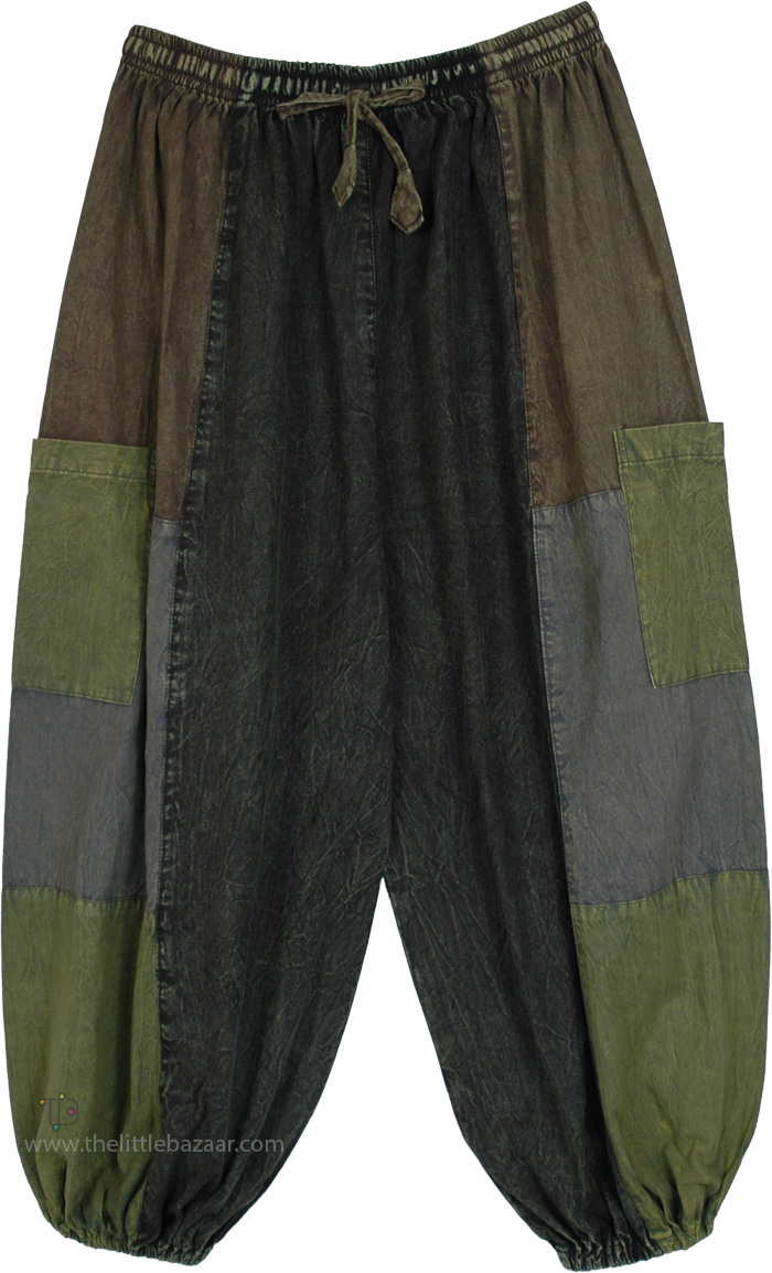 Earth Tone Cotton Patchwork Boho Harem Pants