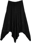Asymmetric Fringed Handkerchief Hem Black Skirt