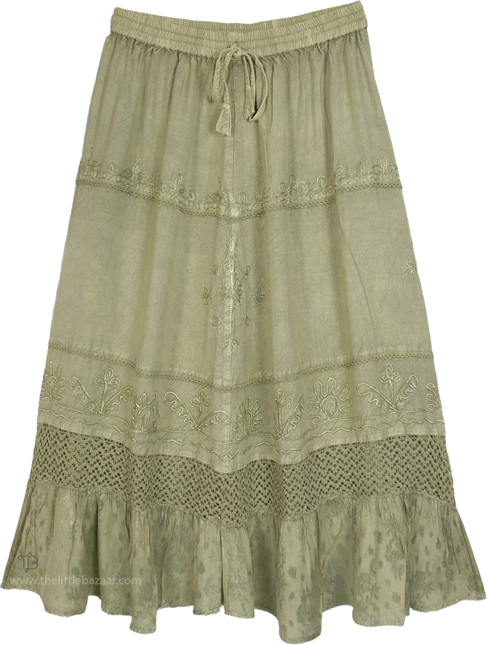 Sea Mist Fairy Embroidered Crochet Maxi Skirt
