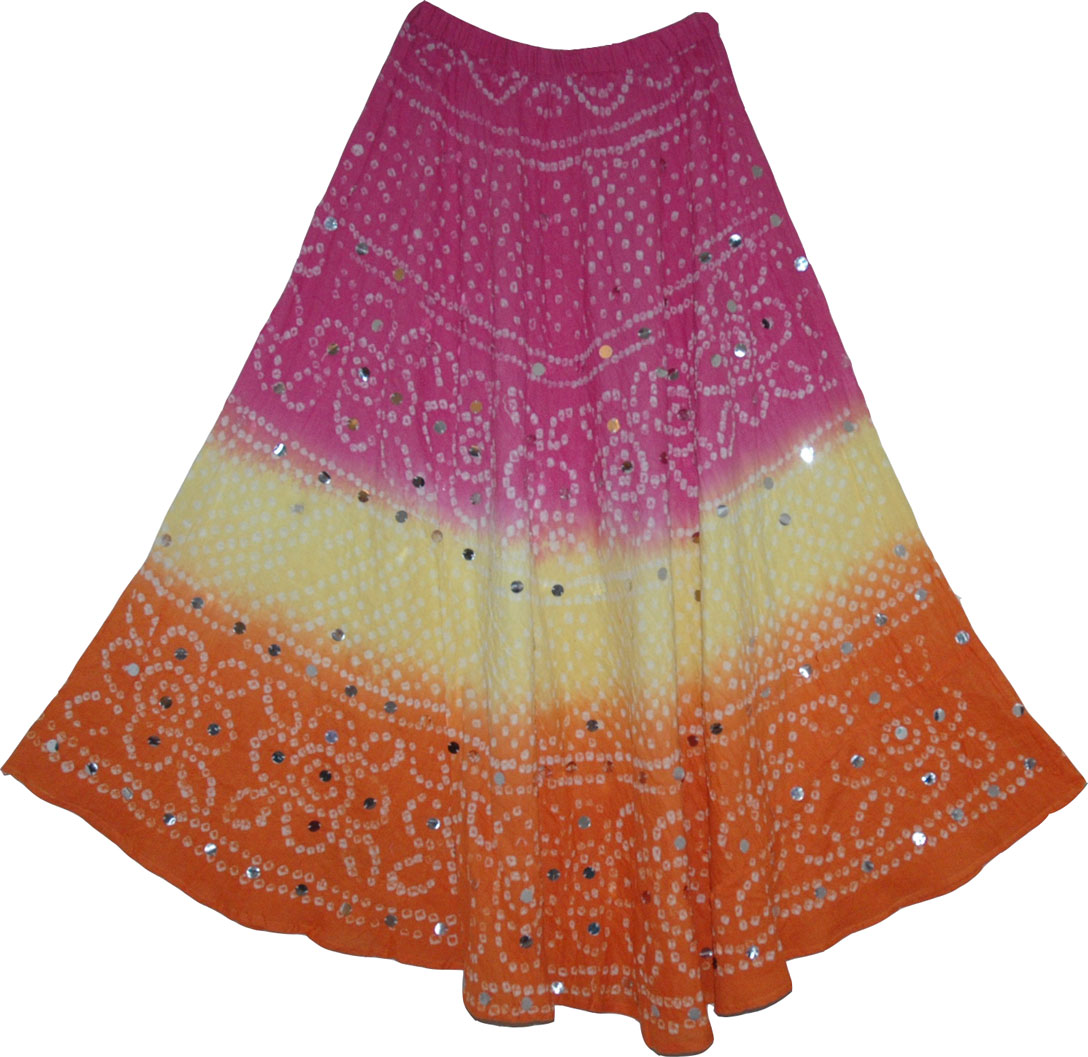 Summer Tie Dye Sequin Long Skirt 