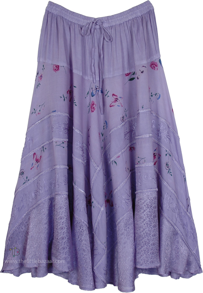 Purple Meadow Tiered Renaissance Midi Length Skirt