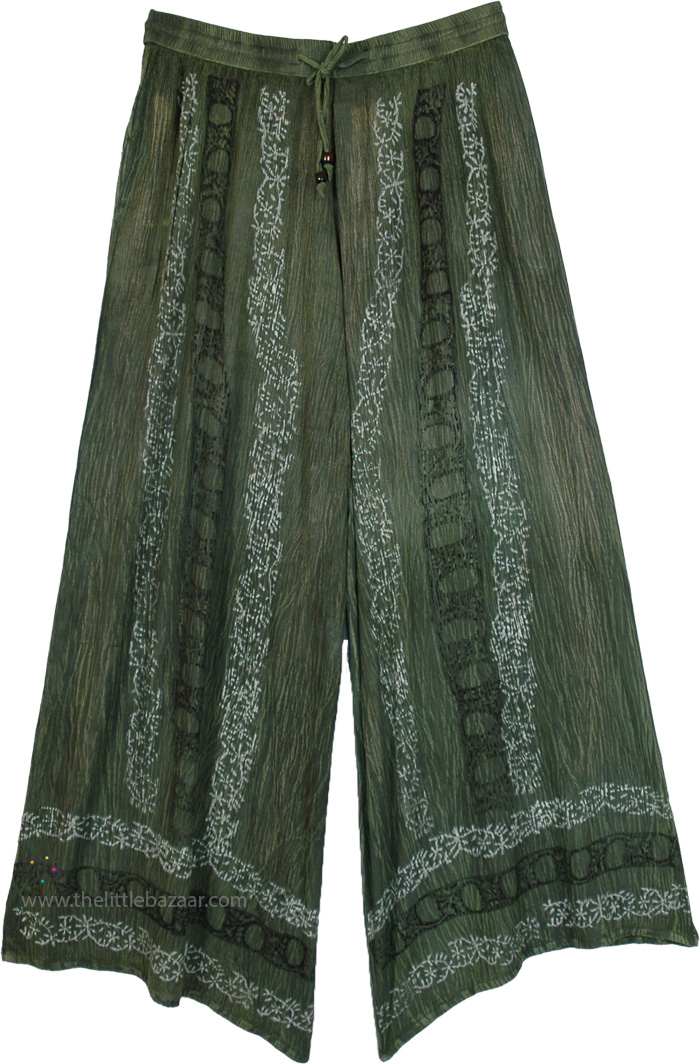 Green Beach Hues Floral and Tie Dye Casual Pants, Emerald Path Free Flow Summer Long Pants