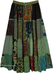 Green Harmony Artisanal Rayon Patchwork Maxi Skirt
