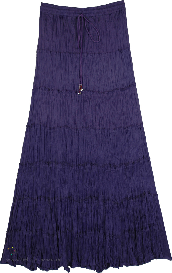 Violet Cascades Seven Tiers Tall Broomstick Cotton Skirt