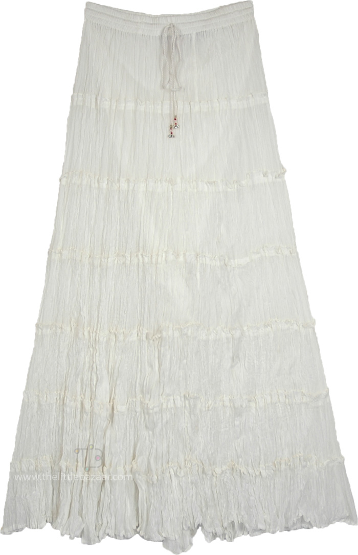 Flush Fairy White Cotton Broomstick Tall Skirt