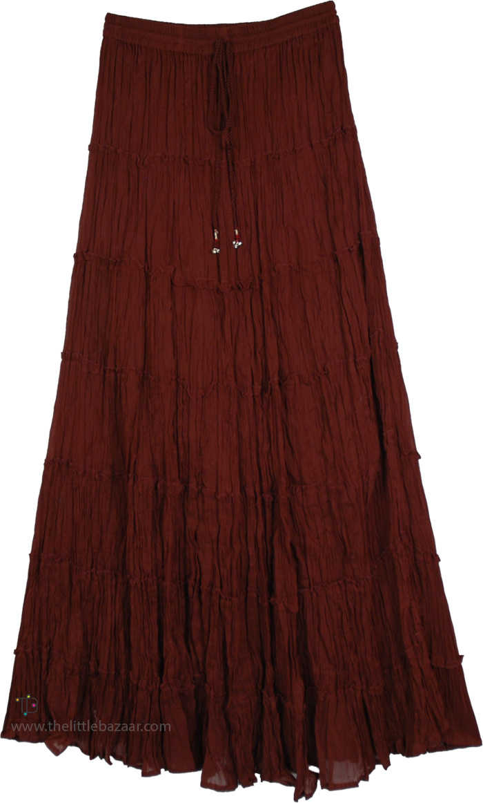 Tall Rustic Brown Tiered Cotton Maxi Skirt