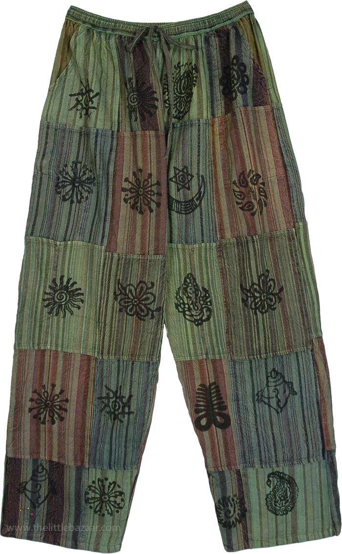 Caterpillar Green Patchwork Hippie Spirit Pants
