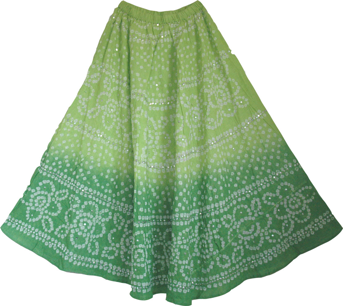 Tie Dye Sequin Long Skirt  in Green