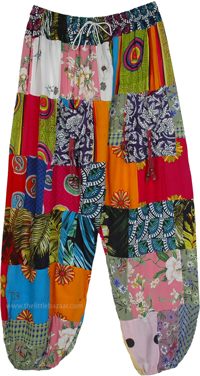 Multicolored Recycled Fabric Patchwork Harem Pants