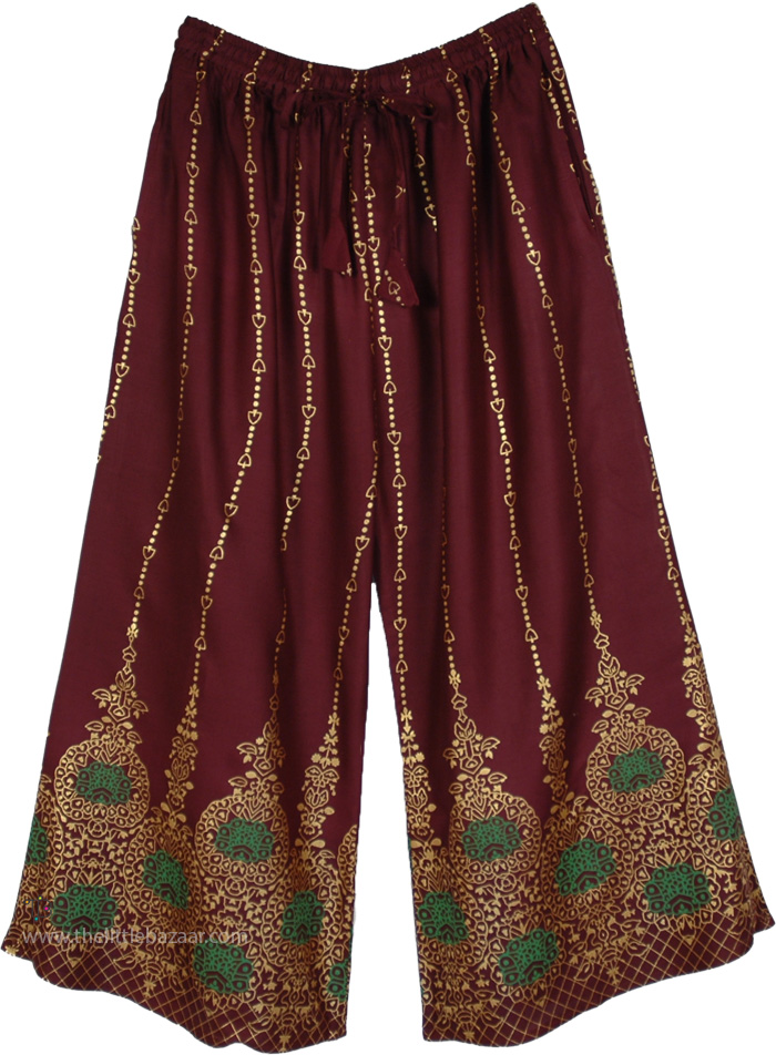 Maroon Medallion Wide Leg Pants Gypsy inspiration