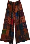 Rust Earth Tone Patchwork Wide Leg Pants