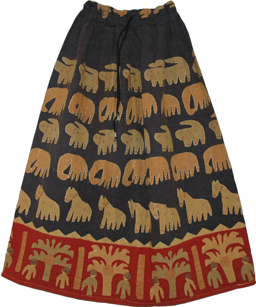 Bohemian Applique Work Cotton Long Skirt