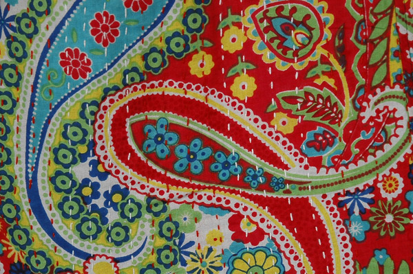 Red Paisley Hand-Stitched Kantha Resort Pants