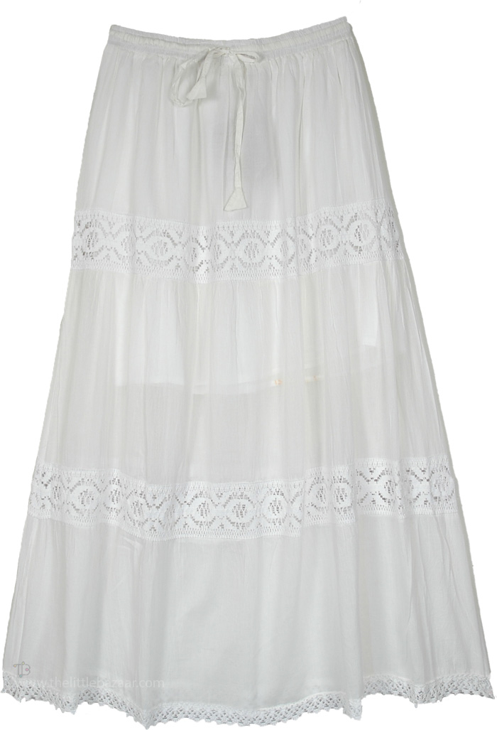 Cloud White Boho Beach Maxi Tiered Skirt