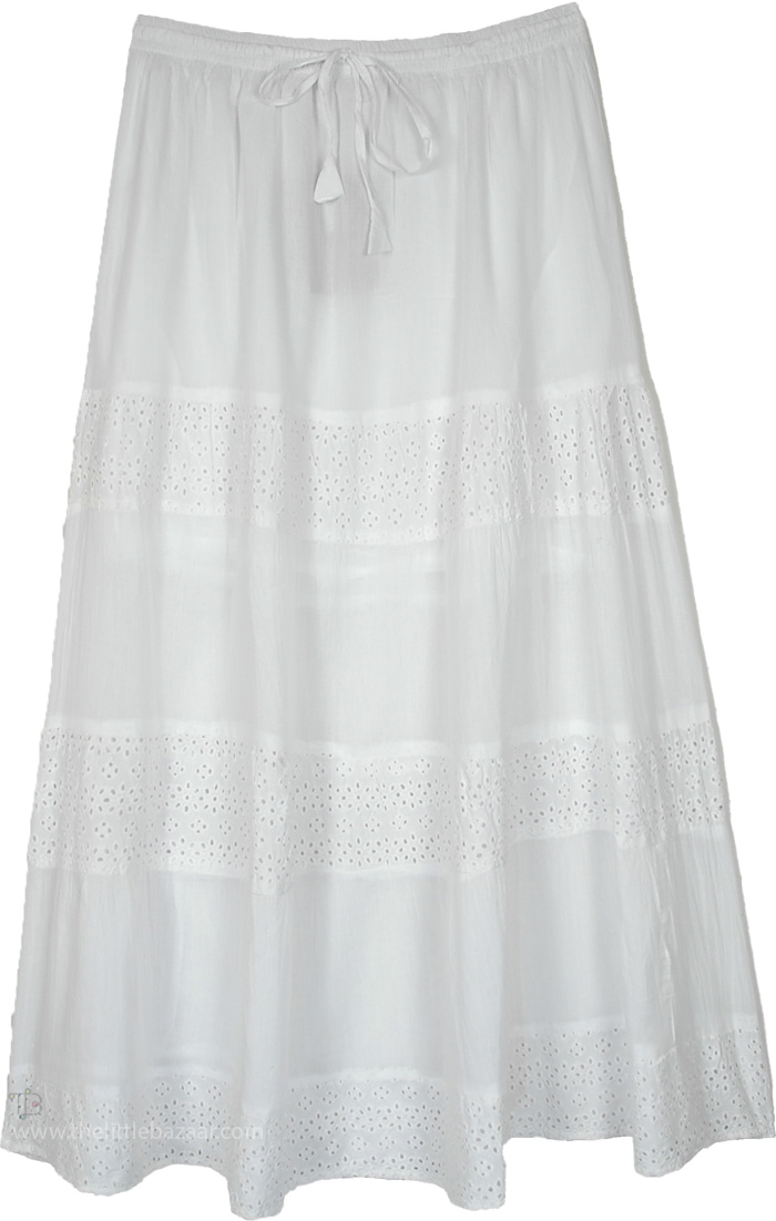 Whisper White Eyelet Tiered Beach Maxi Skirt