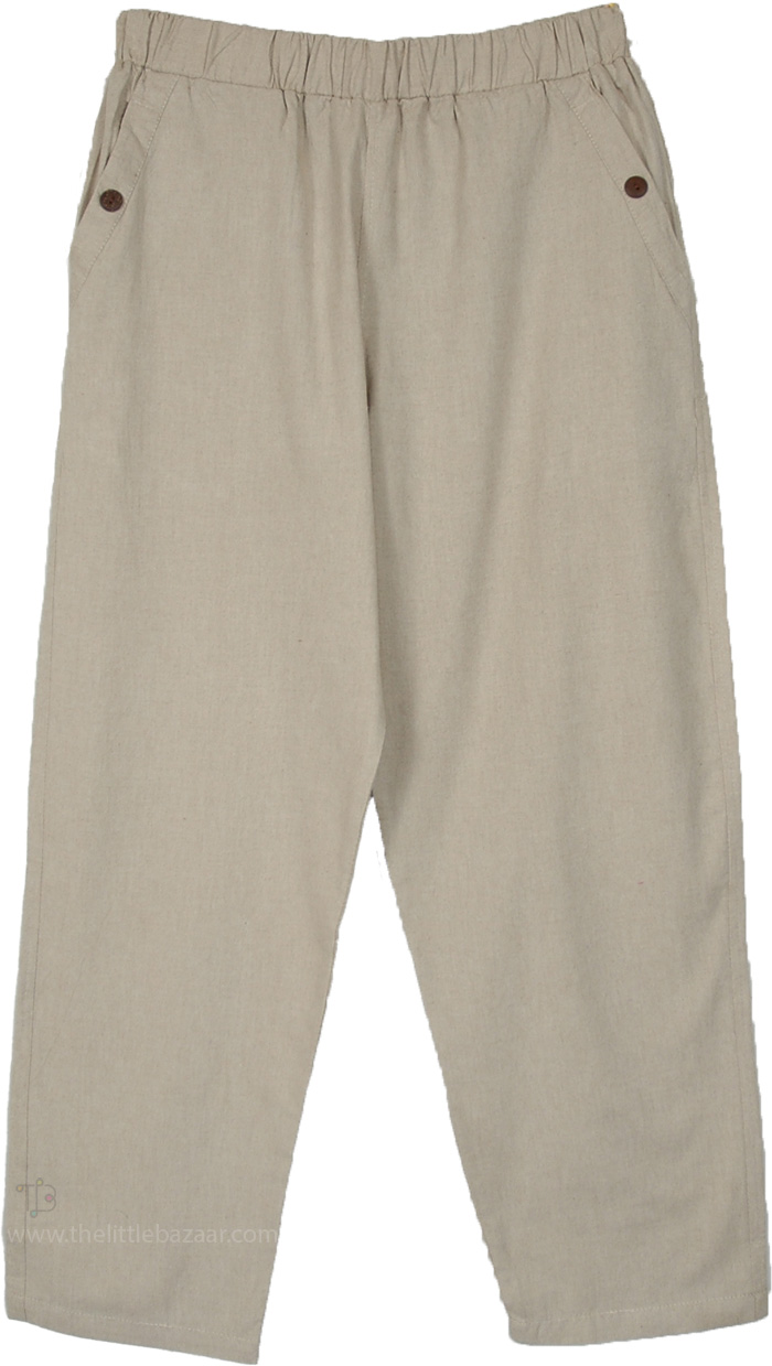 Oatmeal Cotton Low Rise Easy Pull-On Pants