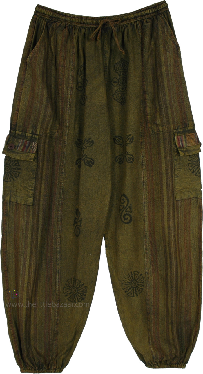 Forest Green Boho Harem Pants with Pockets