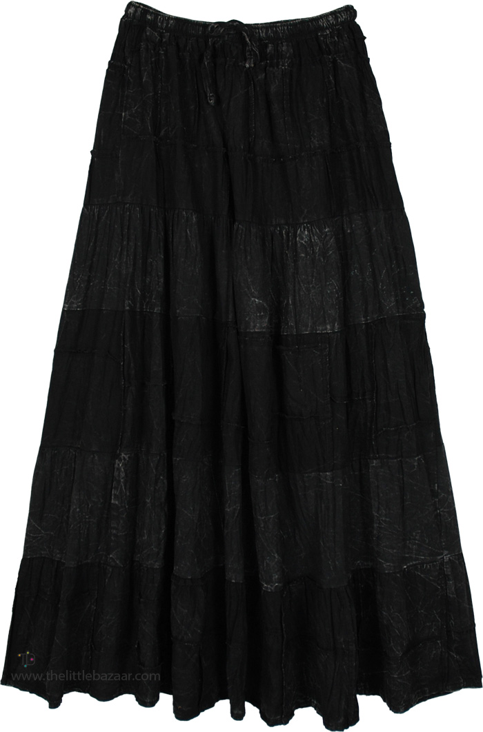 Midnight Shadow Patchwork Tier Maxi Boho Skirt