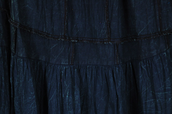Deep Denim Blue Patchwork Tier Maxi Boho Skirt