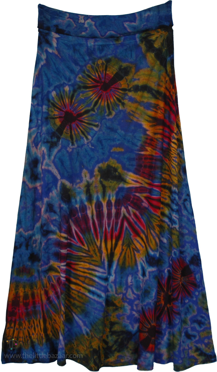 Blue Galaxy Tie-Dye Soft Stretchy Long Skirt