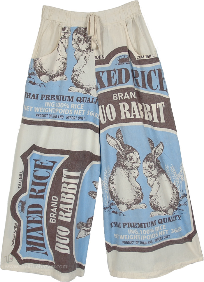Vintage Blue Rabbit Feed Sack Cotton Culottes