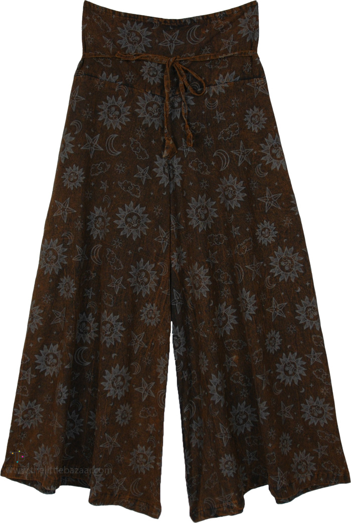 Chocolate Cosmos Wide-Leg Celestial Pants