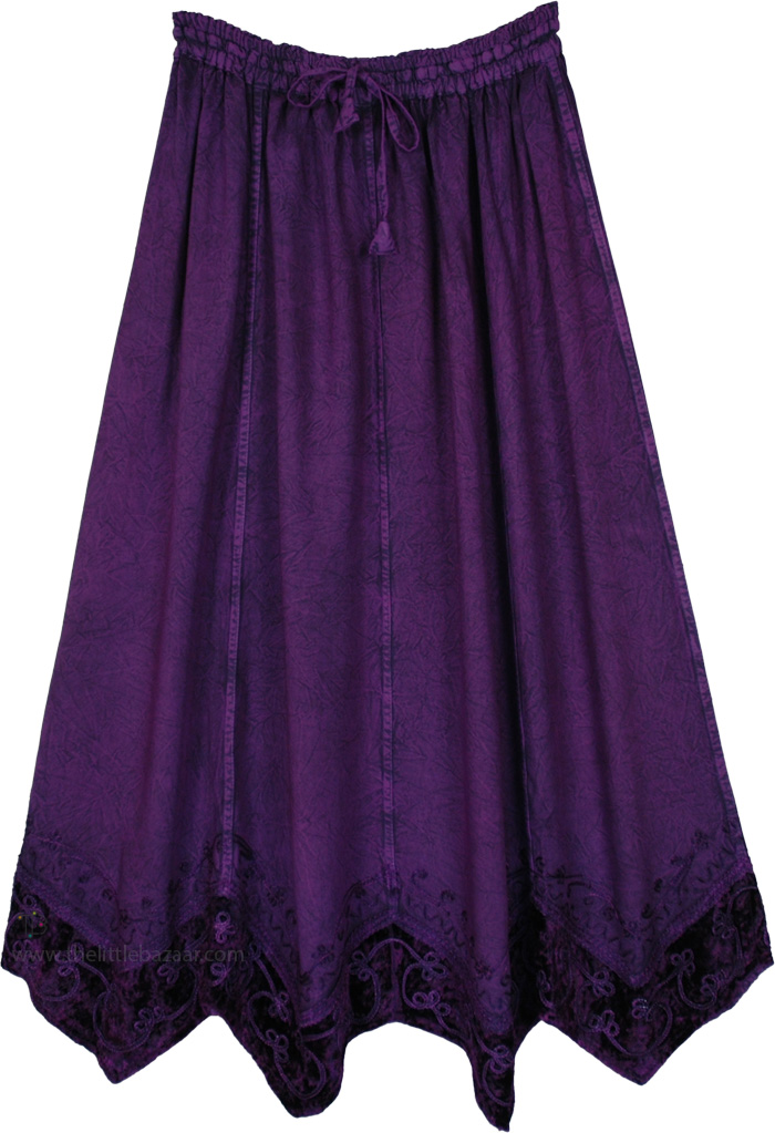 Noble Grape Maxi Skirt with Embroidered Velvet Hem