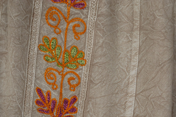 Natural Vine Embroidered Rayon Straight Leg Pants