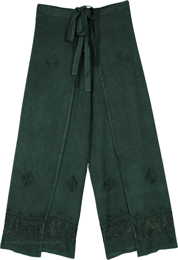 Forest Green Back Front Self Tie Wrap Pant