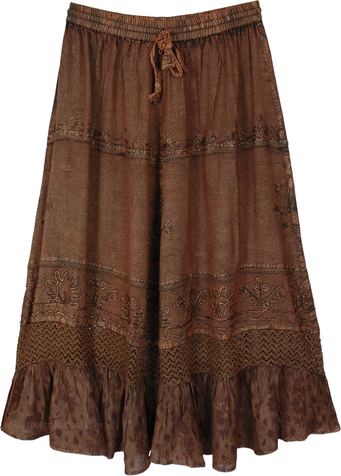 Bronze Romance Embroidered Rayon Skirt