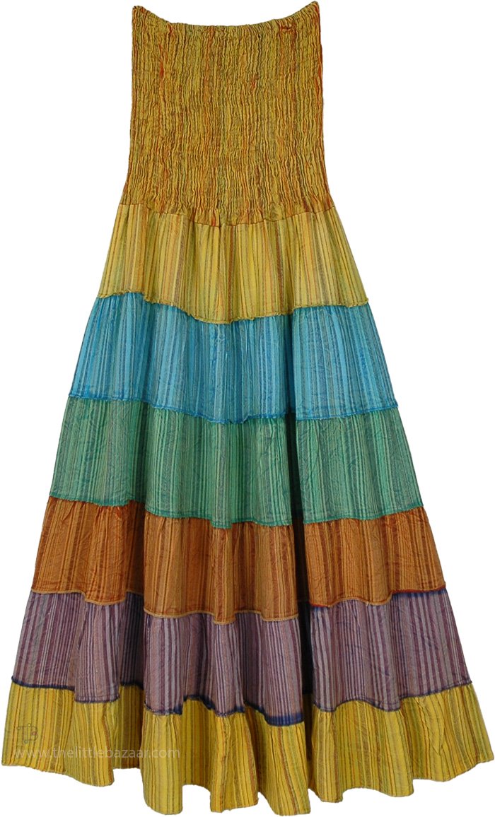 Wild Sunflower Flowy Cotton Tiered Skirt Dress