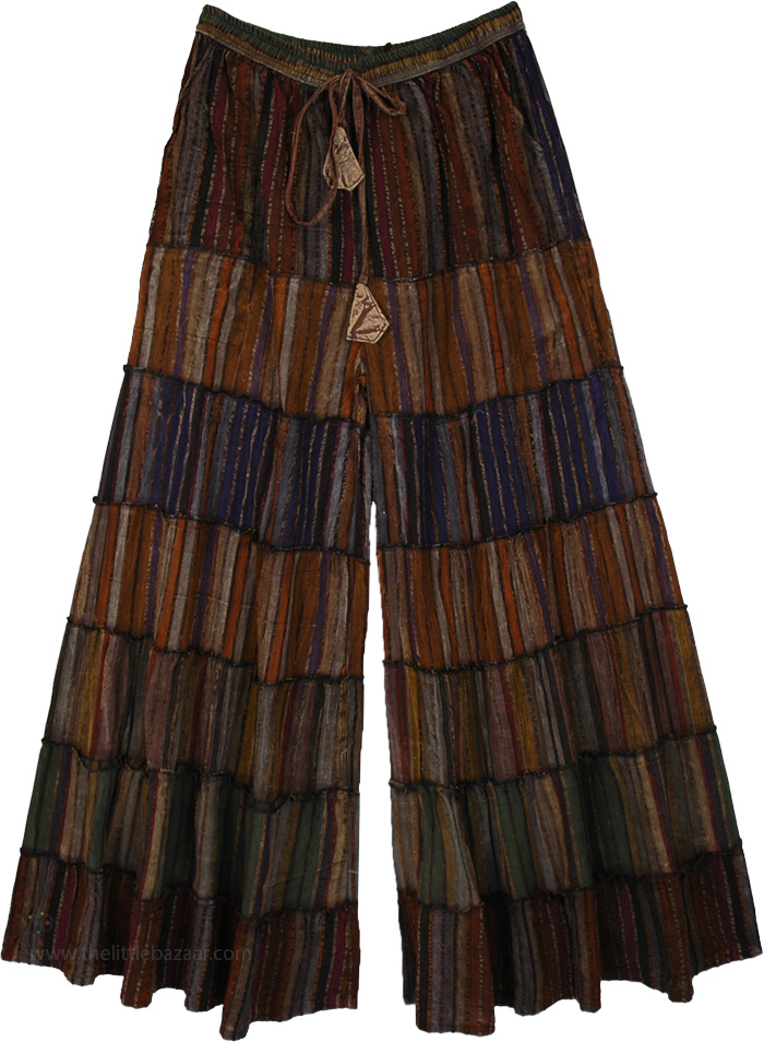 Moody Stripes Tiered Patchwork Wide Cotton Pants