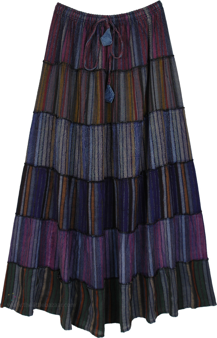 Dusty Pink To Navy Patchwork Cotton Maxi Skirt