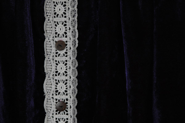 Martinique Navy Velvet Lace-Trim Maxi Skirt with Pockets