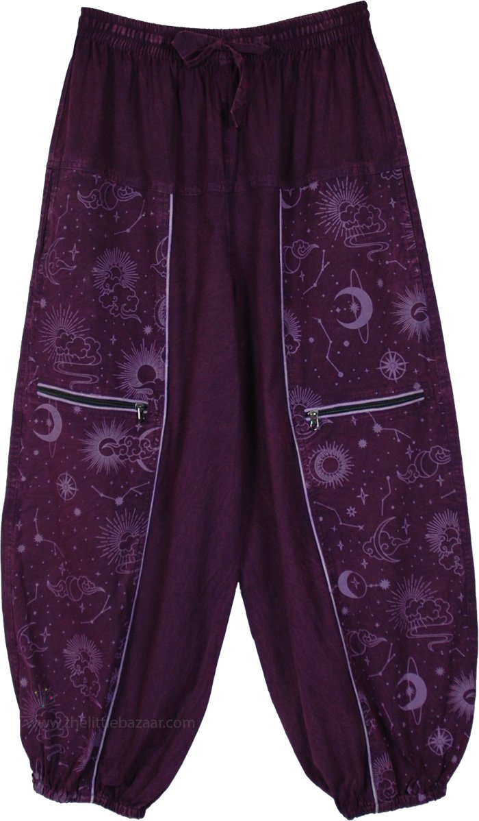 Deep Plum Celestial Moon Harem Cargo Pants