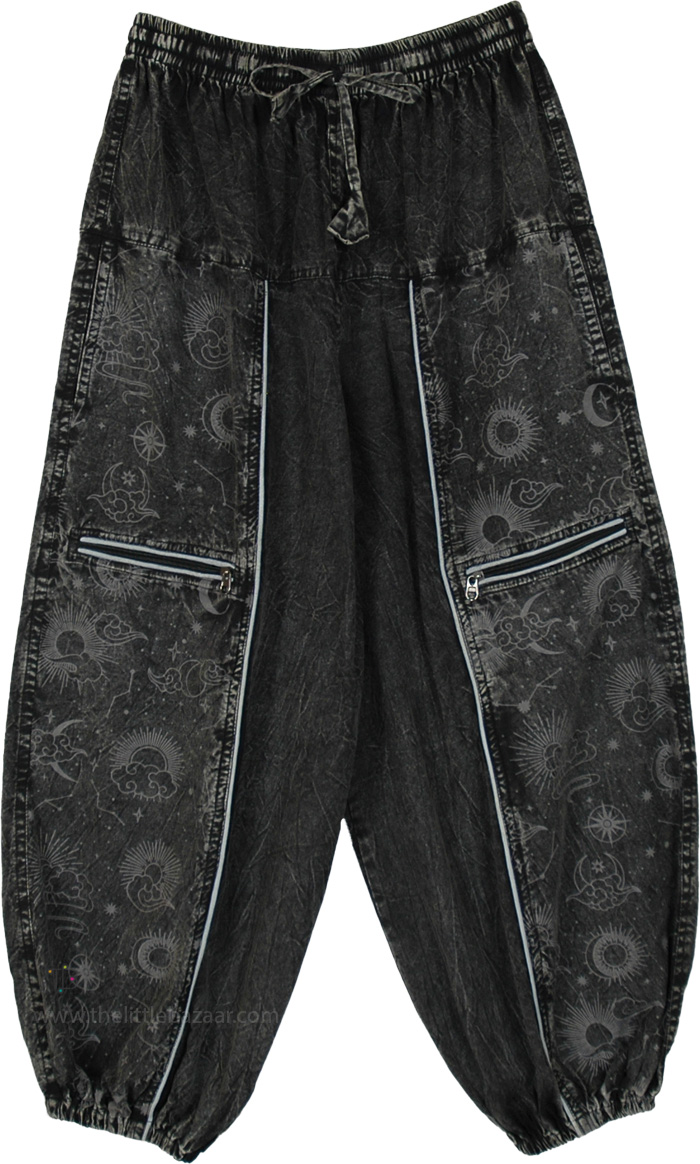 Charcoal Celestial Cotton Harem Cargo Pants