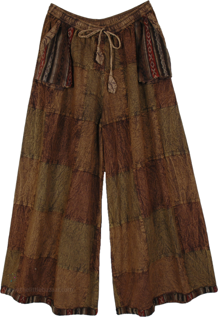 Stonewashed Earth Wide Leg Pants with Pockets