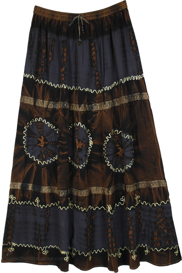 Deep Brown Tie Dye Georgette Maxi Skirt
