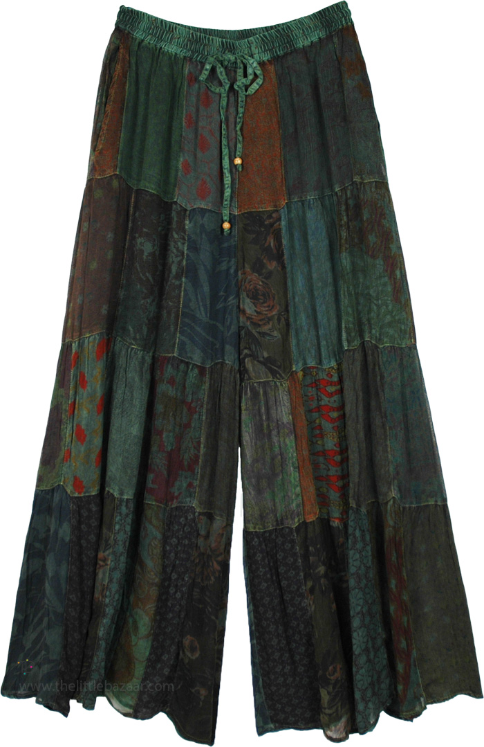 Swinging Sixties Patchwork Boho Pants in Basil