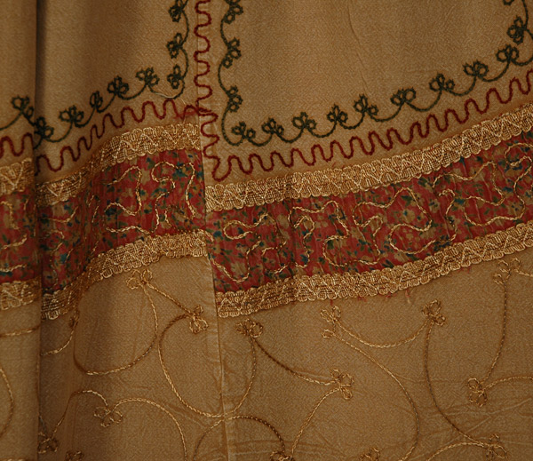 Warm Tan Embroidered Maxi Skirt with Pockets