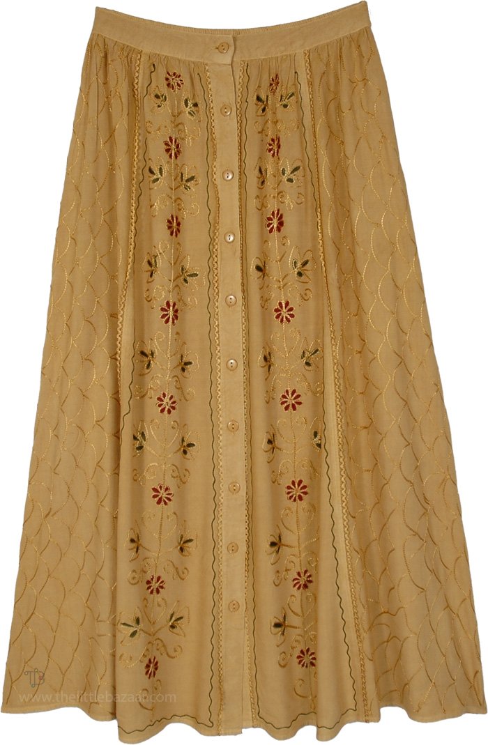 Honey Amber Button Front A-Line Boho Skirt
