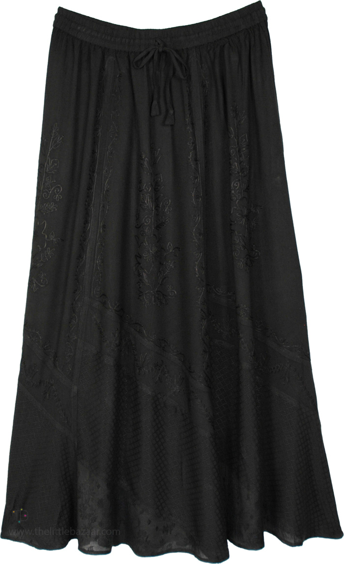 Onyx Vine Tonal Embroidered Maxi Skirt