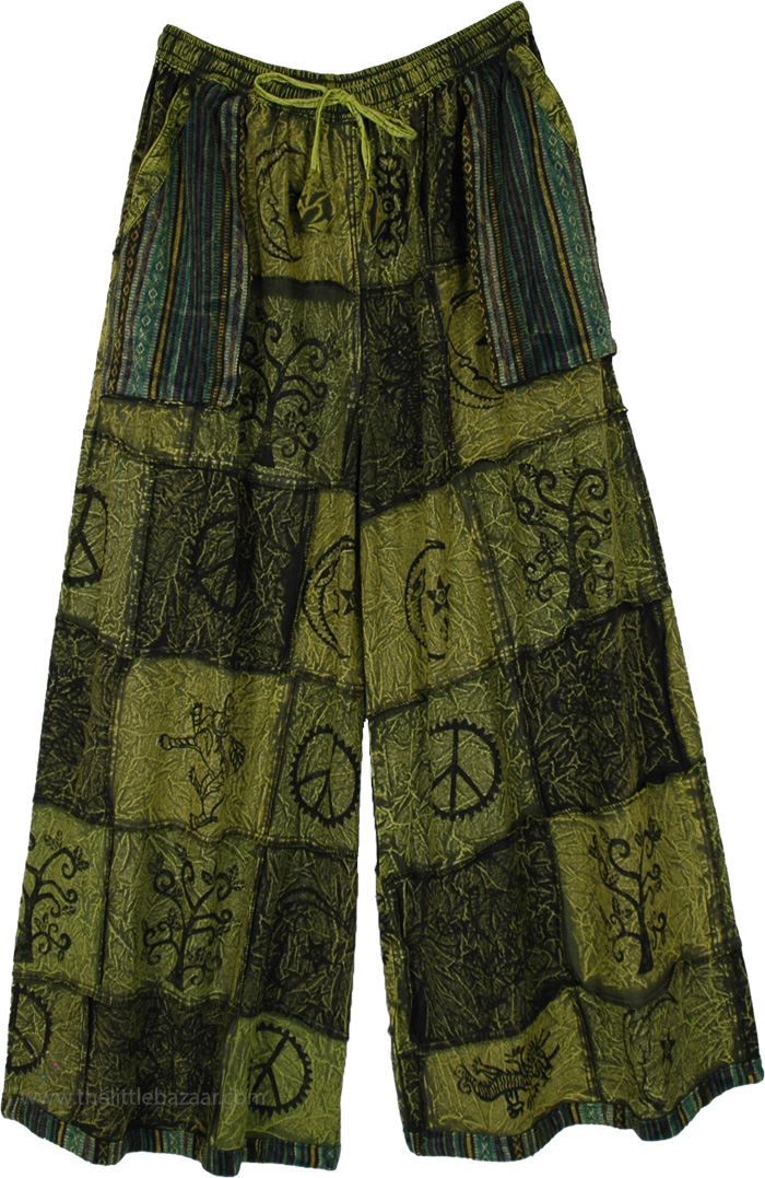 Wild Olive Tree-of-Life Boho Wide Leg Pants