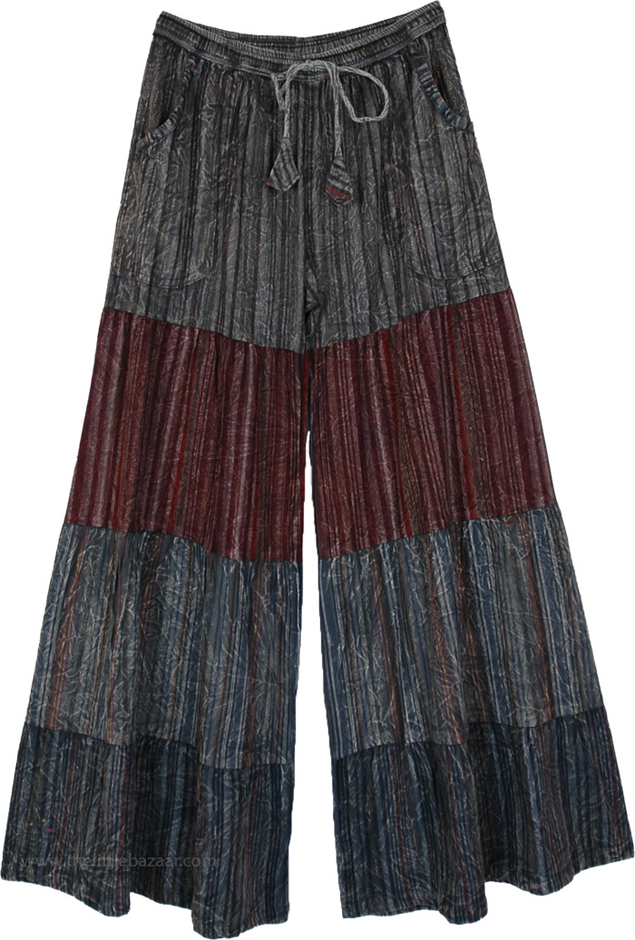 Storm Stripe Wide-Leg Tiered Cotton Pants