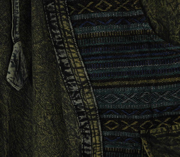 Olive Wash Tribal Patchwork Cotton Cargo Pants