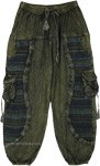 Olive Wash Tribal Patchwork Cotton Cargo Pants