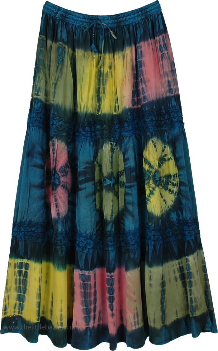 Lagoon Lights Tie Dye Georgette Maxi Skirt