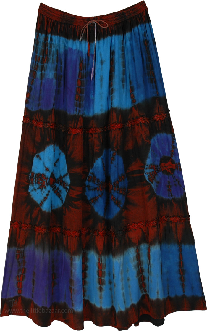 Sapphire Ember Tie Dye Flowy Maxi Skirt