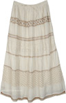 Ivory Eyelet Crochet Trim Tiered Maxi Skirt