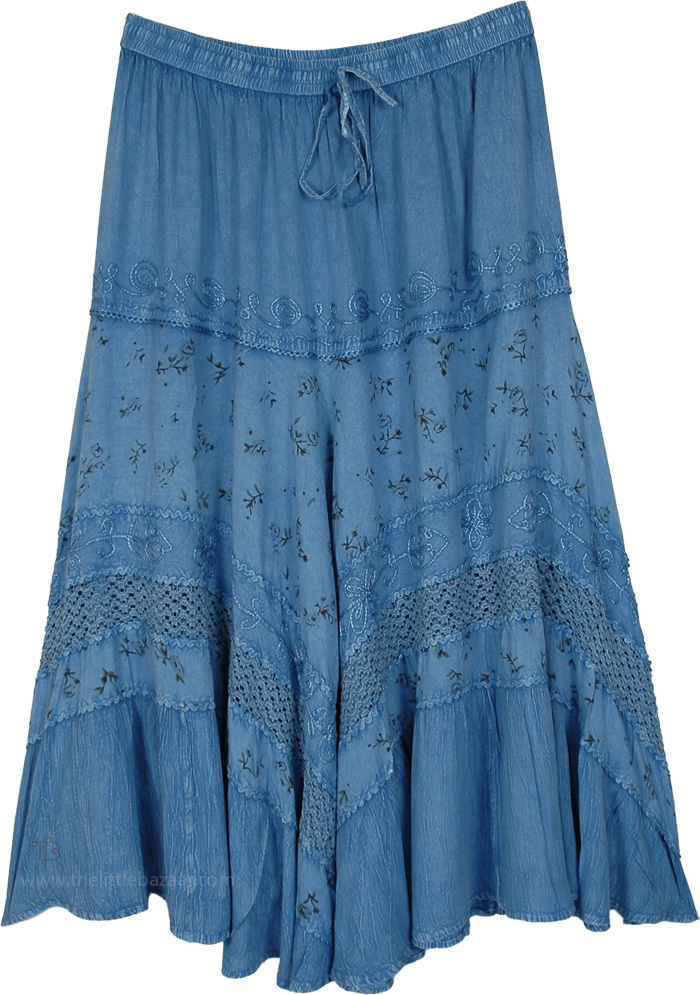 Bluebell Fairy Embroidered Boho Maxi Skirt